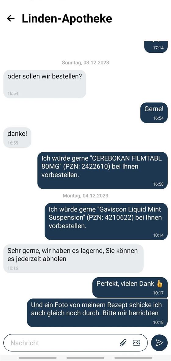 Chat mit der Apotheke in der LiMa-App